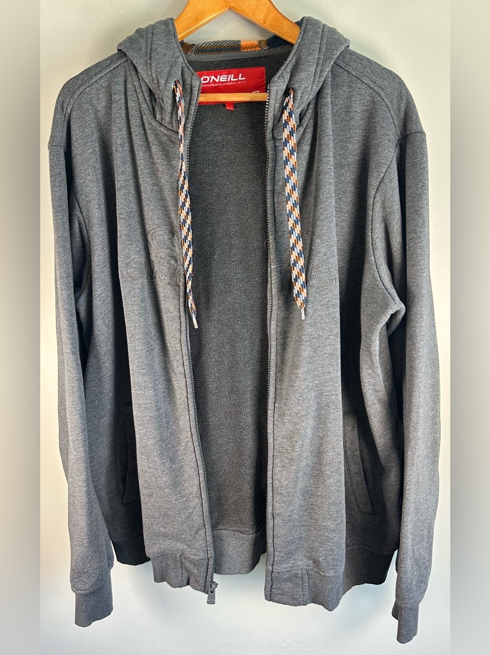 VTG O’Neill Mens Hoodie Sweater Sz XXL Gray Embroidered Braided Drawstrings Y2K - Picture 6 of 12